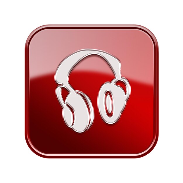 Photo headphones icon glossy red