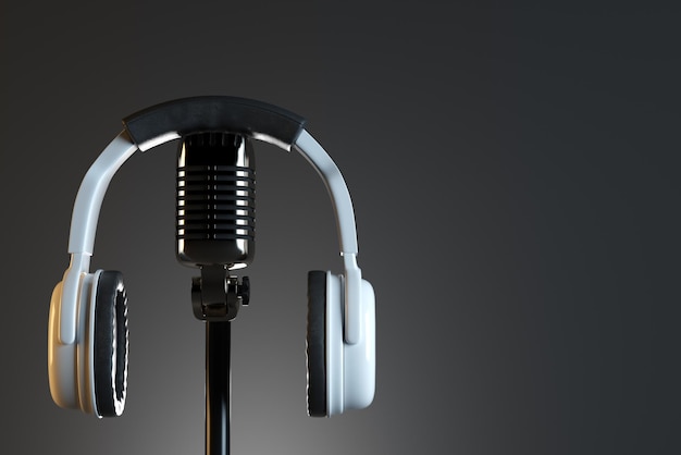 Headphones and mic studio concept