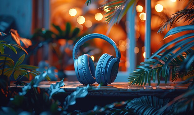 Headphones sitting on top of a table