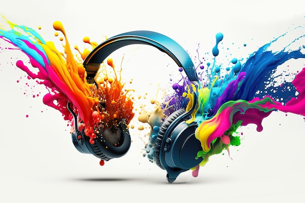 Headphones with colorful paint splatter