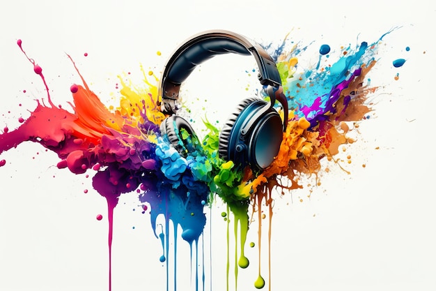 Headphones with colorful paint splatter