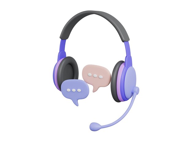 Photo headphones with microphone and chat speech bubble online support service icon symbol 3d rendering