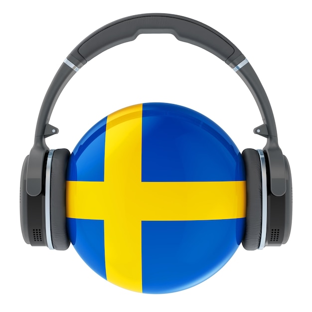 스웨덴 국기 3D 렌더링이 있는 헤드폰