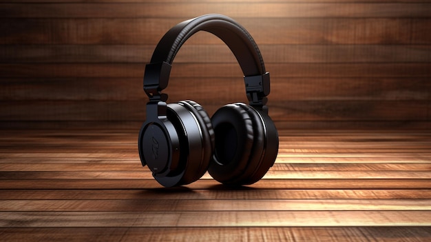 the headphones and wooden background