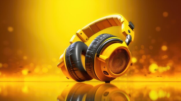 Photo headphones on yellow background asmr stressrelieving sounds concept