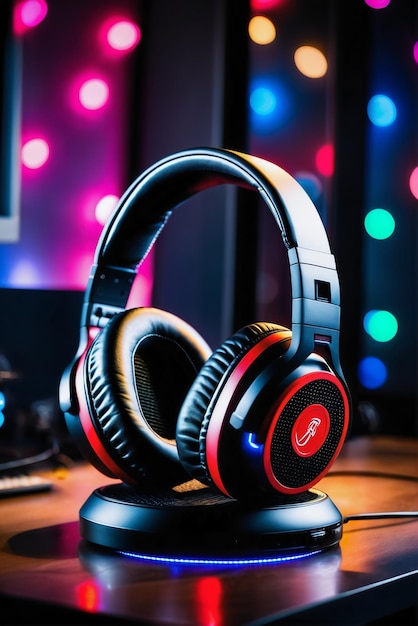 headset background with studio bokeh