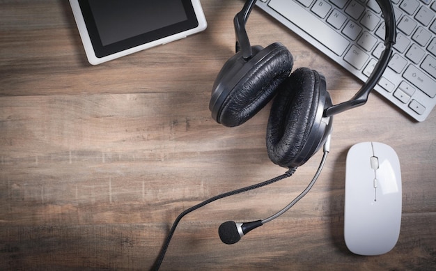 Headset on the computer keyboard Call center