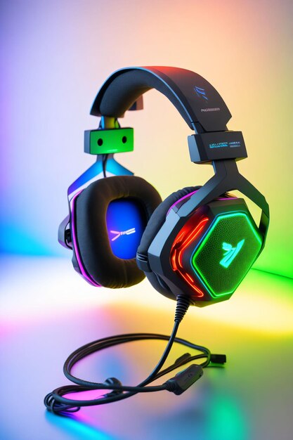 Photo headset gamer with neon lights