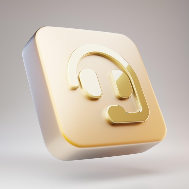 Headset icon. Golden Headset symbol on matte gold plate. 3D rendered Social Media Icon.