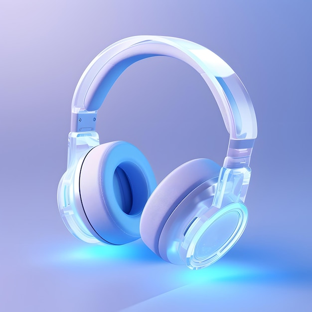 headset icoon blauw gefrosted glas wit acryl materiaal transparante technologie gevoel isometrisch wit