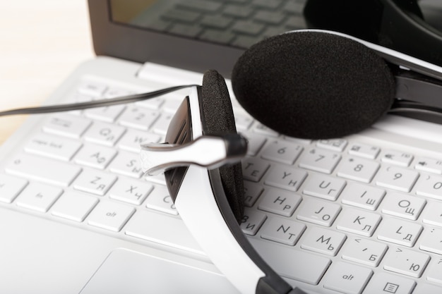 Headset on keyboard computer laptop