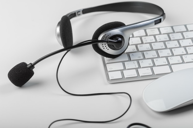 Headset on keyboard computer laptop