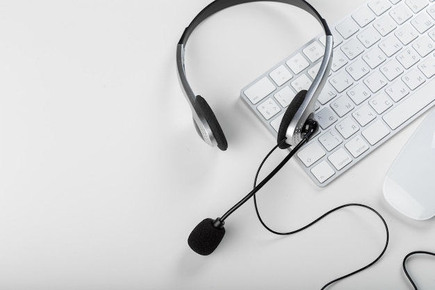 Headset on keyboard computer laptop