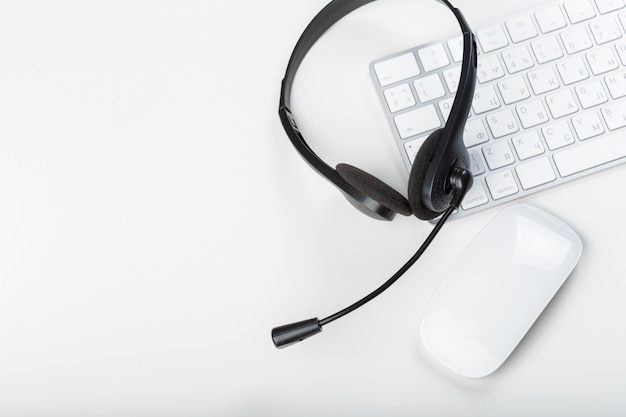 Headset on keyboard computer laptop