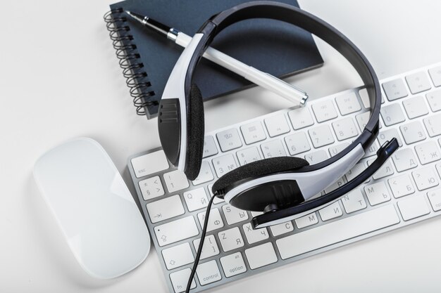 Headset on keyboard computer laptop