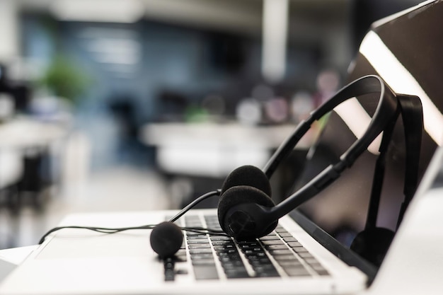 Photo headset on laptop keyboard