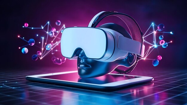 The headset on tablet for metaverse or technology concept 3d rendering