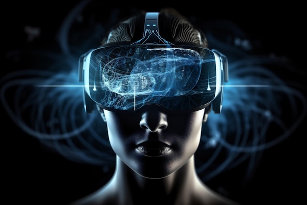 Headset vrouw online toekomstconcept digitale bril zakelijke virtuele lijntechnologie Generatieve AI