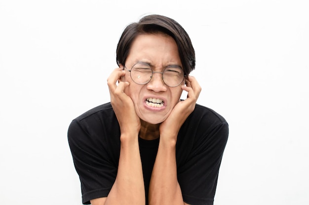 Headshot of asian man with angry, mad, depressive and furious face expression