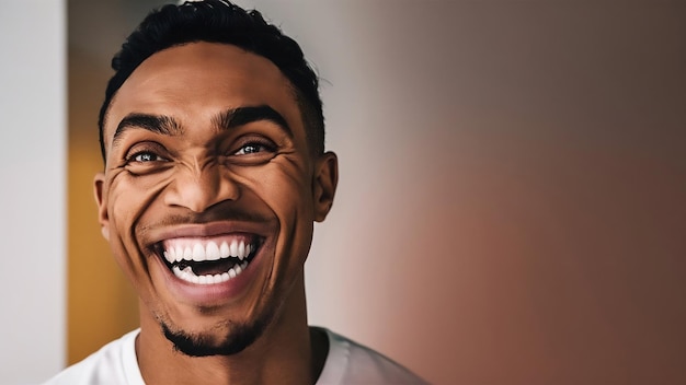 Headshot of smiling happy man with white teeth