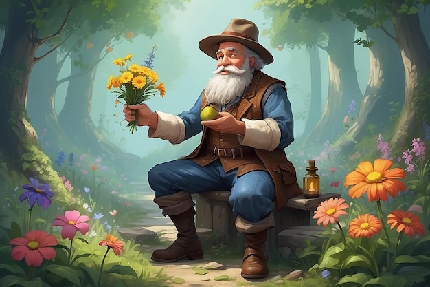 Healing Potions Character Gathering Pappy Flowers Illustration