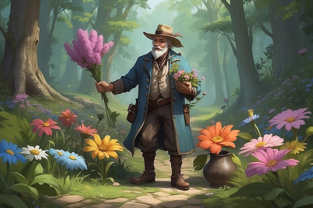 Healing Potions Character Gathering Pappy Flowers Illustration