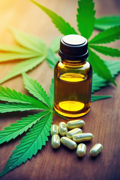 Healing Power Unveiled CBD Medication Next to Cannabis Leaf