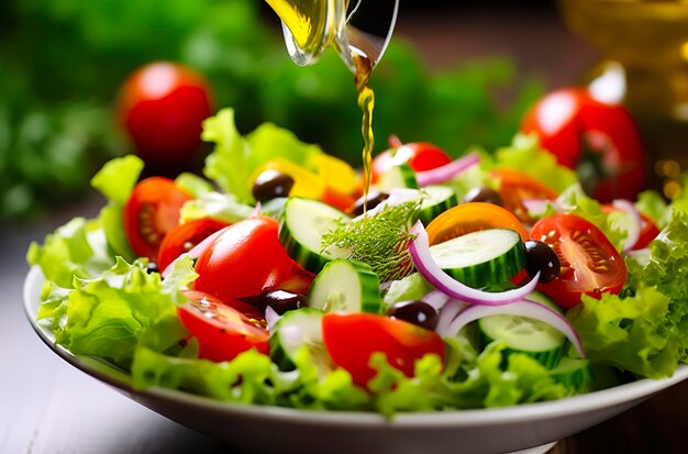 Health benefits of healthy salad in the style of precise detailing smooth and shiny