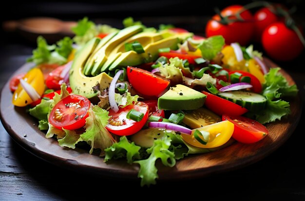 Photo health benefits of healthy salad in the style of precise detailing smooth and shiny