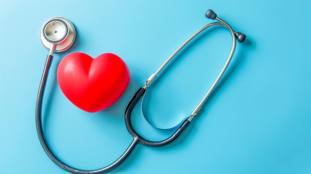 Health care concept Stethoscope near heart on blue background