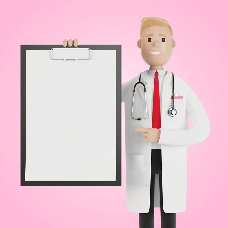 Photo health care health insurance concept the doctor keeps the contract 3d illustration in cartoon style