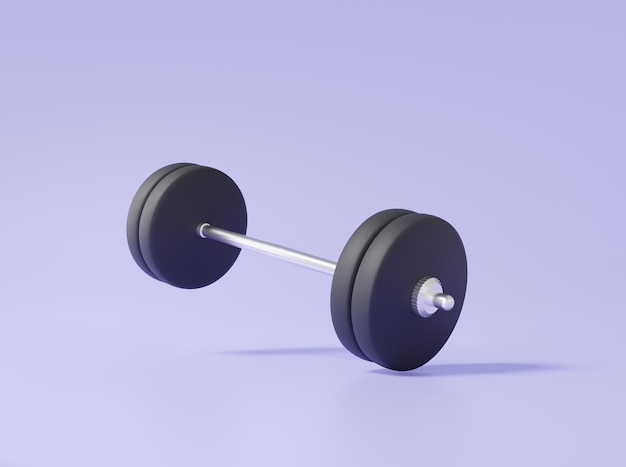 Health care icon healthy concept dumbbell with fitness exercise\
object tool sport equipment minimal cartoon on purple pastel\
background banner 3d render illustration