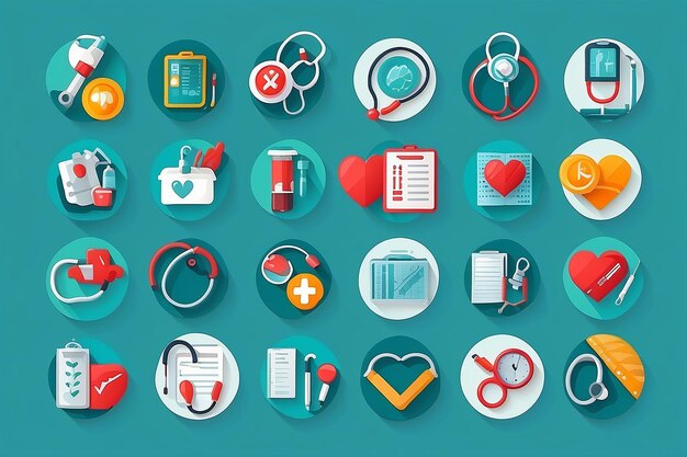 Photo health checkup icon set medical care service symbol collection vector illustration