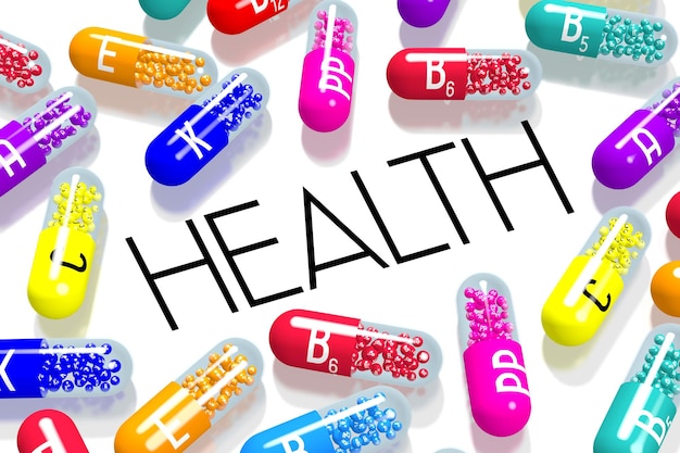 Photo health concept colorful pills on white background 3d illustration