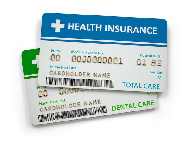 Health Insurance cards total and dental care Isolated on white background