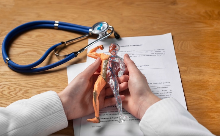 Photo health insurance concept medical healthcare contract with stethoscope