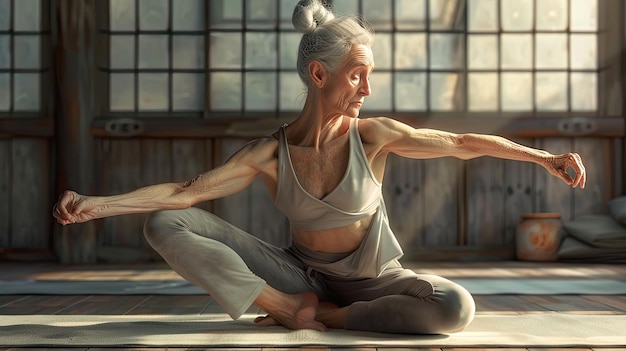 Photo health older woman yoga