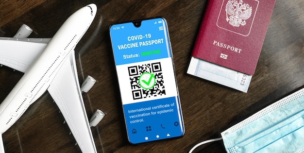 Health passport of COVID19 vaccination in mobile phone for travel