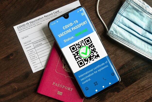 Health passport of COVID19 vaccination in mobile phone for travel
