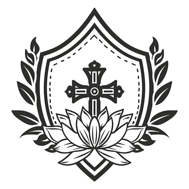 Логотип щита премии "Здоровье и благополучие" с медицинским крестом и креативным татуировкой с простым дизайном
