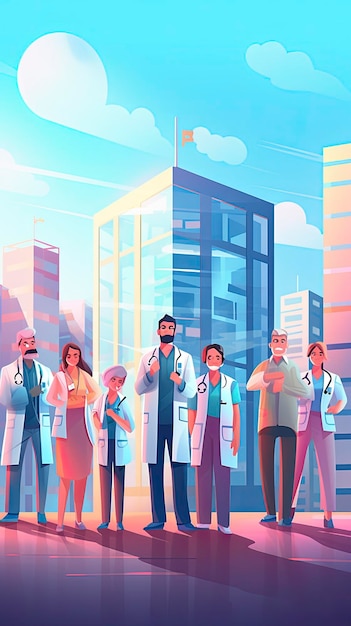 health workers in front of the hospital Generative ai