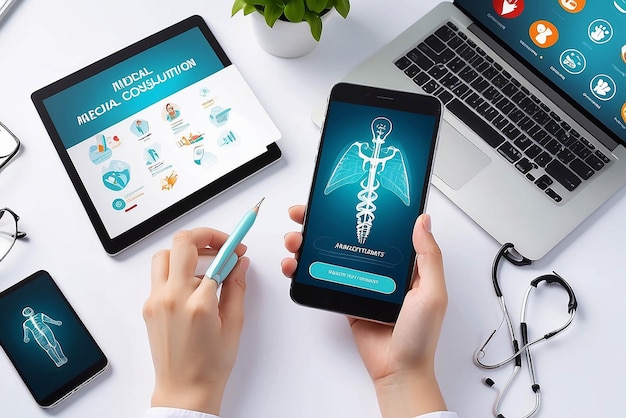 写真 医療サービスと医療試験のためのイノベーション技術アプリとオンラインコンサルティングコンセプト