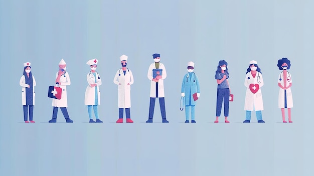 Photo healthcare heroes with illustrations of doctors nurses and other healthcare workers as superheroes saving lives and caring for others
