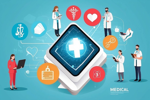 Photo healthcare and innovative technology apps for medical exams and online consultation concept