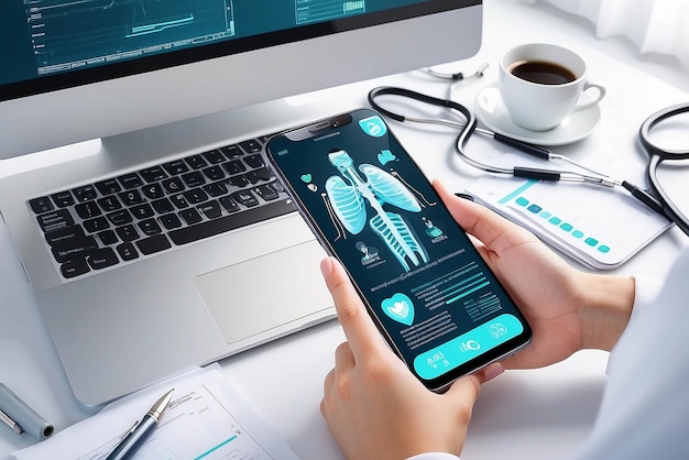 医療サービスと医療試験のためのイノベーション技術アプリとオンラインコンサルティングコンセプト