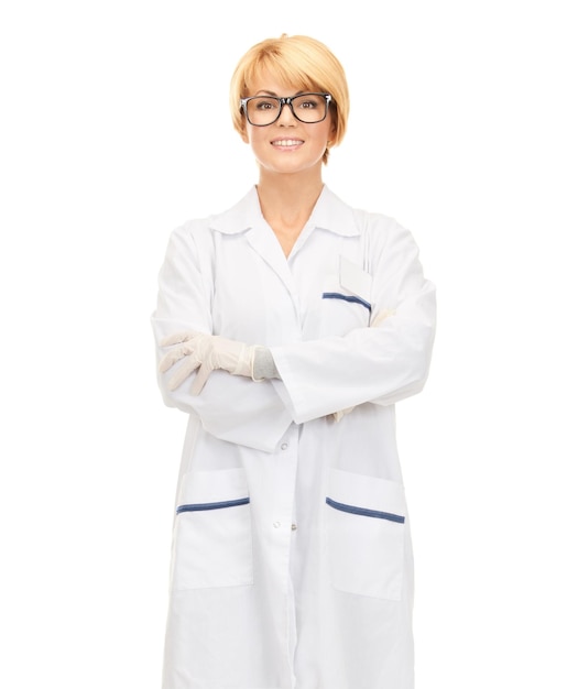 healthcare and medical concept - smiling female doctor in glasses