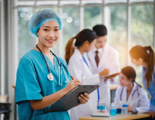 Photo healthcare and medical doctor working with professional team in physician nursing assistant laborato
