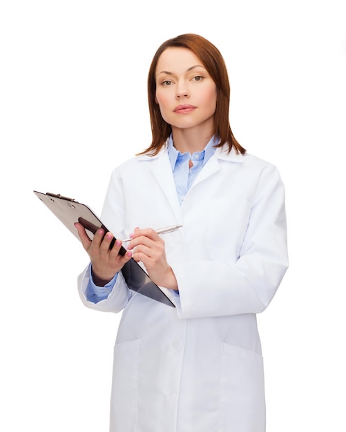 healthcare and medicine concept - calm female doctor with clipboard