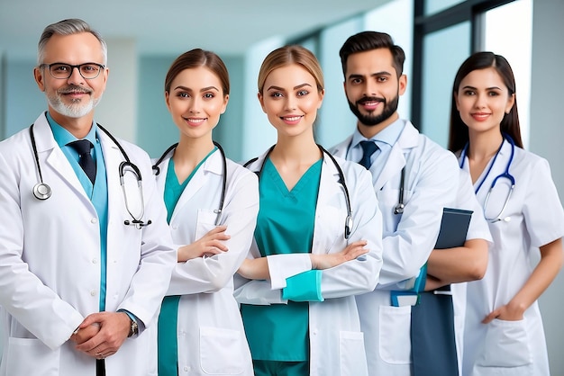 Healthcare people group Professional doctor working in hospital office or clinic with other doctors nurse and surgeon Medical technology research institute and doctor staff service concept