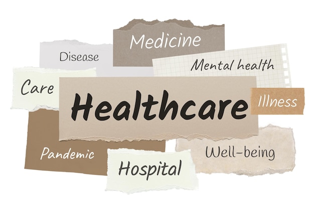 healthcare png word sticker typography ripped paper transparent background
